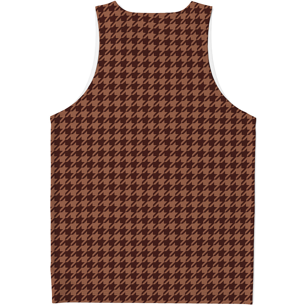 Red Brown Houndstooth Pattern Print Men's Tank Top