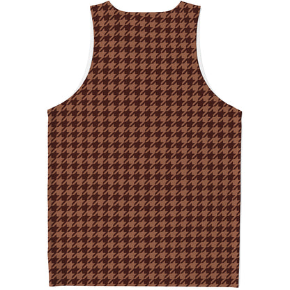 Red Brown Houndstooth Pattern Print Men's Tank Top