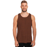 Red Brown Houndstooth Pattern Print Men's Tank Top