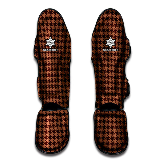 Red Brown Houndstooth Pattern Print Muay Thai Shin Guard