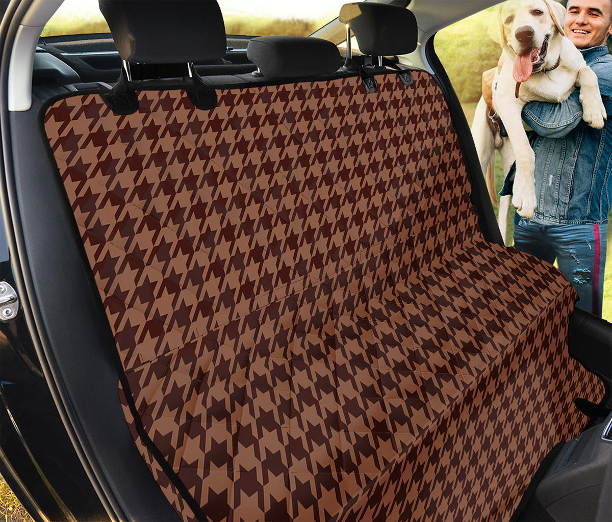 Red Brown Houndstooth Pattern Print Pet Car Back Seat Cover
