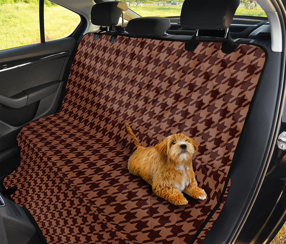 Red Brown Houndstooth Pattern Print Pet Car Back Seat Cover