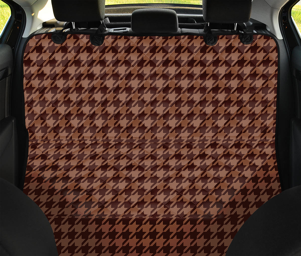 Red Brown Houndstooth Pattern Print Pet Car Back Seat Cover