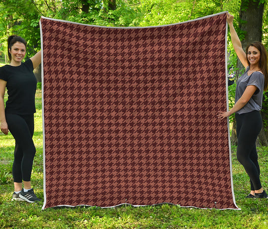 Red Brown Houndstooth Pattern Print Quilt