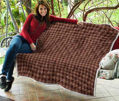 Red Brown Houndstooth Pattern Print Quilt