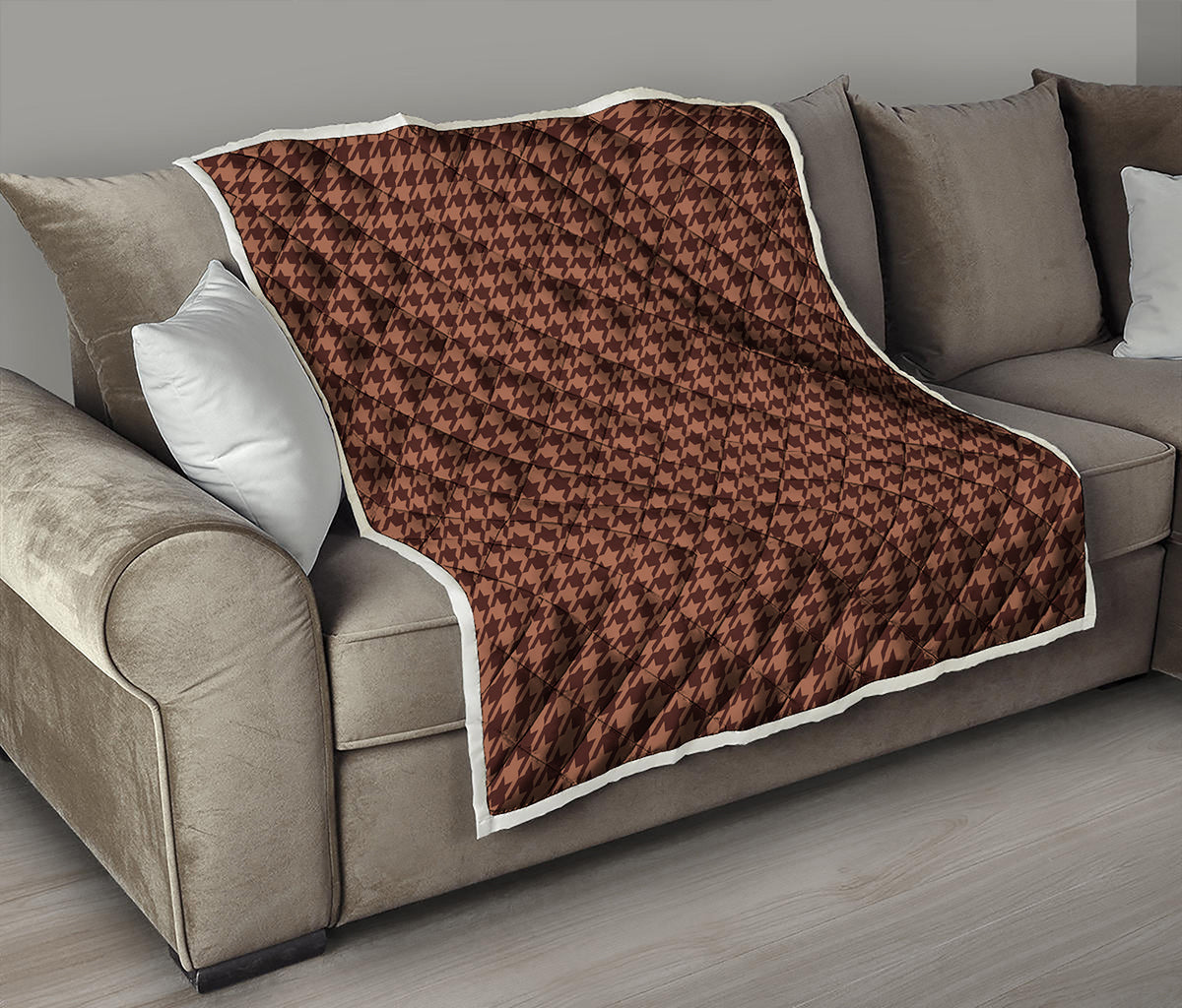 Red Brown Houndstooth Pattern Print Quilt