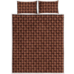 Red Brown Houndstooth Pattern Print Quilt Bed Set