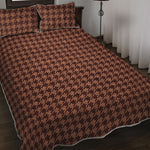 Red Brown Houndstooth Pattern Print Quilt Bed Set