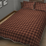 Red Brown Houndstooth Pattern Print Quilt Bed Set