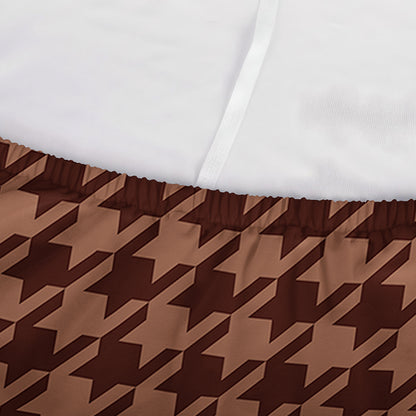 Red Brown Houndstooth Pattern Print Sofa Cover