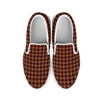 Red Brown Houndstooth Pattern Print White Slip On Shoes
