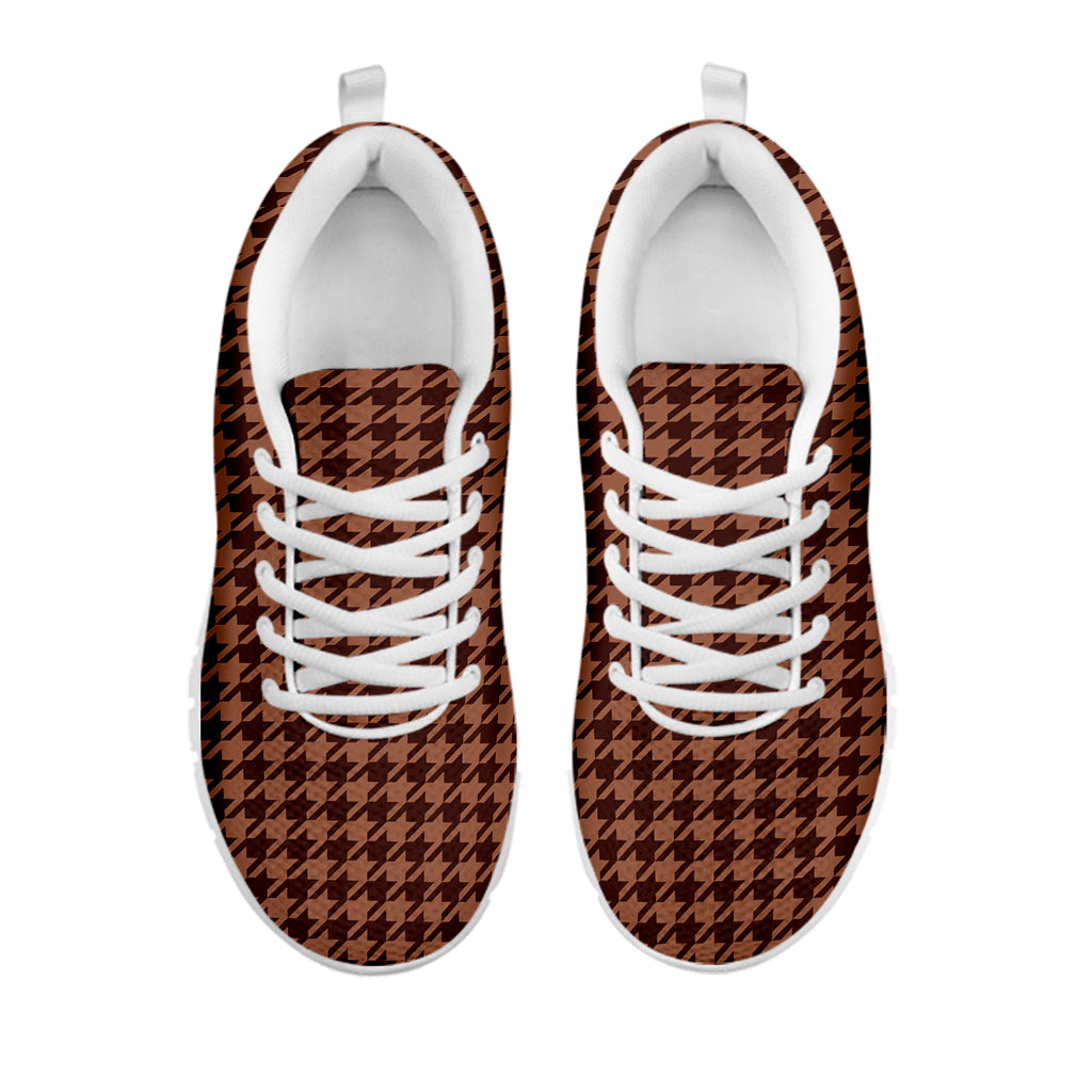 Red Brown Houndstooth Pattern Print White Sneakers