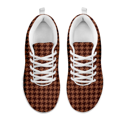 Red Brown Houndstooth Pattern Print White Sneakers