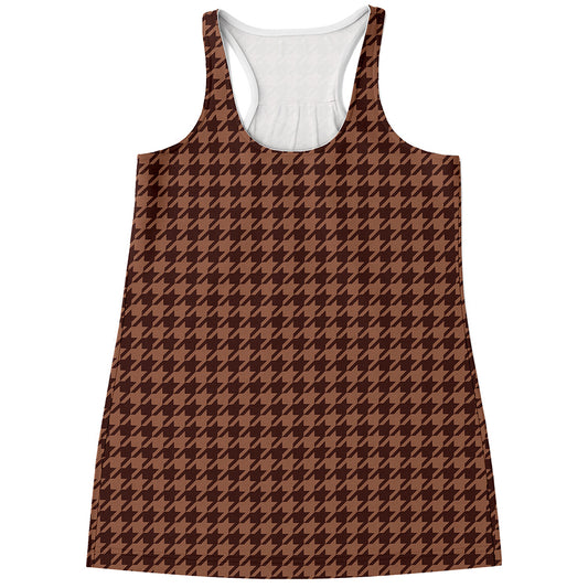 Red Brown Houndstooth Pattern Print Women's Racerback Tank Top