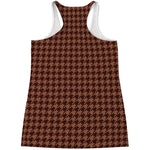 Red Brown Houndstooth Pattern Print Women's Racerback Tank Top