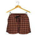 Red Brown Houndstooth Pattern Print Women's Shorts