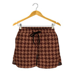 Red Brown Houndstooth Pattern Print Women's Shorts