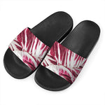 Red Cabbage Leaves Print Black Slide Sandals