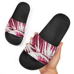 Red Cabbage Leaves Print Black Slide Sandals