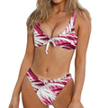Red Cabbage Leaves Print Front Bow Tie Bikini