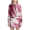 Red Cabbage Leaves Print Pullover Hoodie Dress