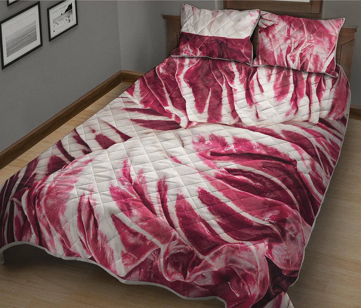 Red Cabbage Leaves Print Quilt Bed Set