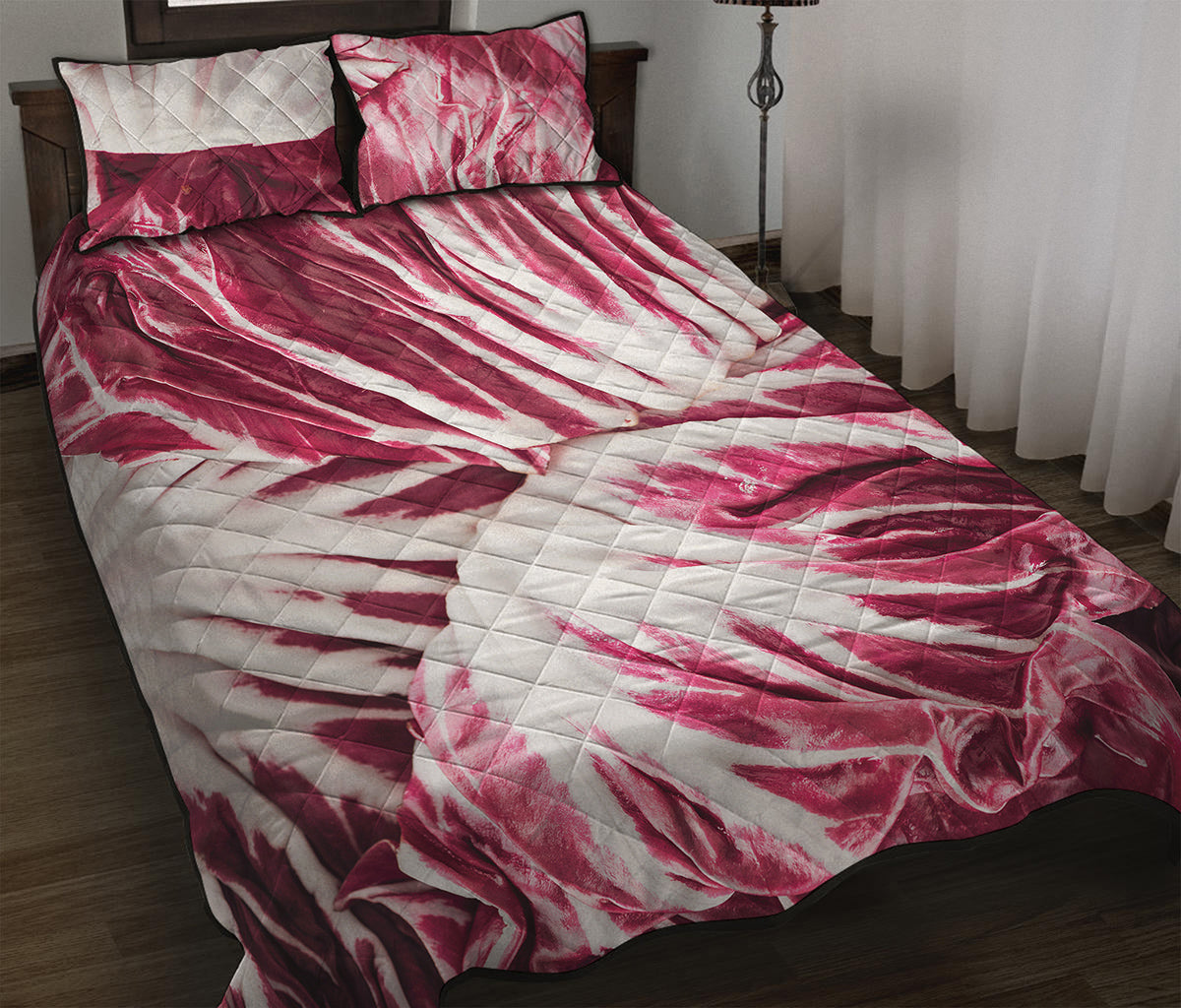 Red Cabbage Leaves Print Quilt Bed Set