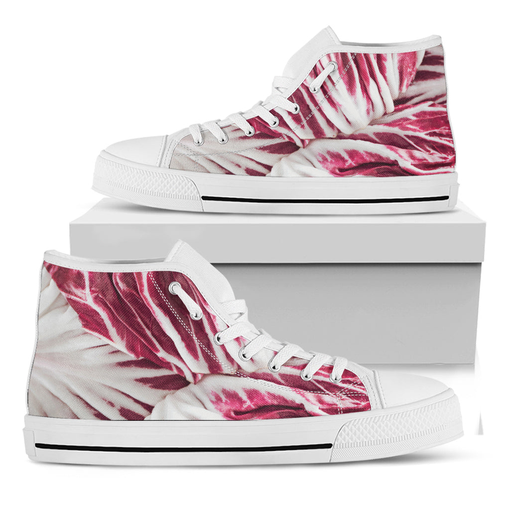 Red Cabbage Leaves Print White High Top Shoes