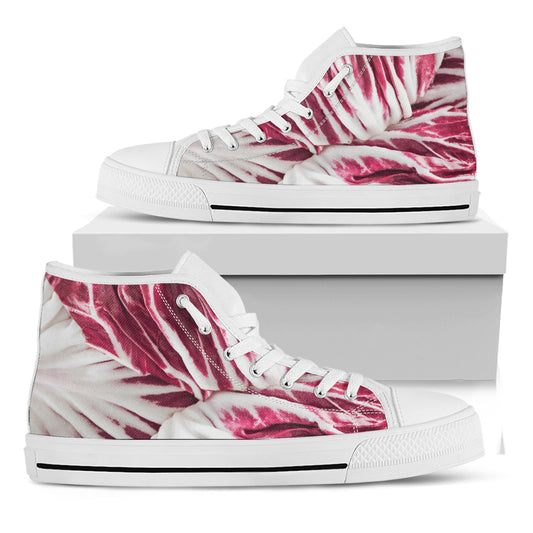 Red Cabbage Leaves Print White High Top Shoes