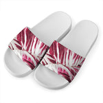 Red Cabbage Leaves Print White Slide Sandals