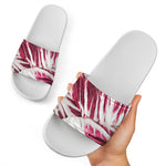 Red Cabbage Leaves Print White Slide Sandals