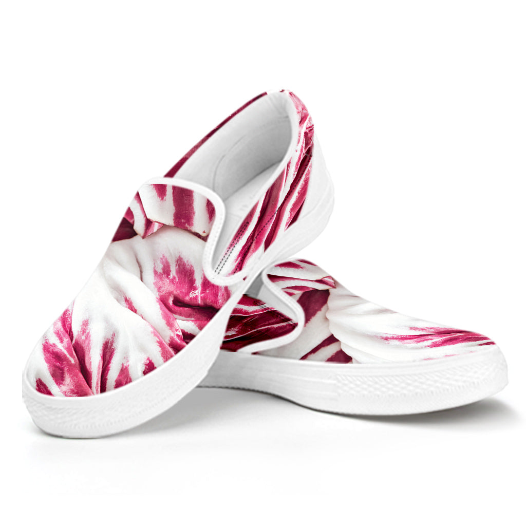 Red Cabbage Leaves Print White Slip On Shoes