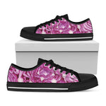 Red Cabbage Print Black Low Top Shoes 