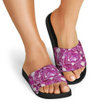 Red Cabbage Print Black Slide Sandals