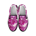 Red Cabbage Print Black Slip On Shoes