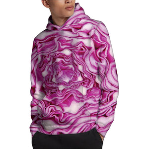 Red Cabbage Print Pullover Hoodie