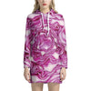 Red Cabbage Print Pullover Hoodie Dress