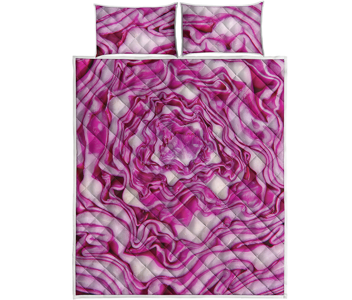 Red Cabbage Print Quilt Bed Set
