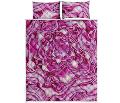Red Cabbage Print Quilt Bed Set