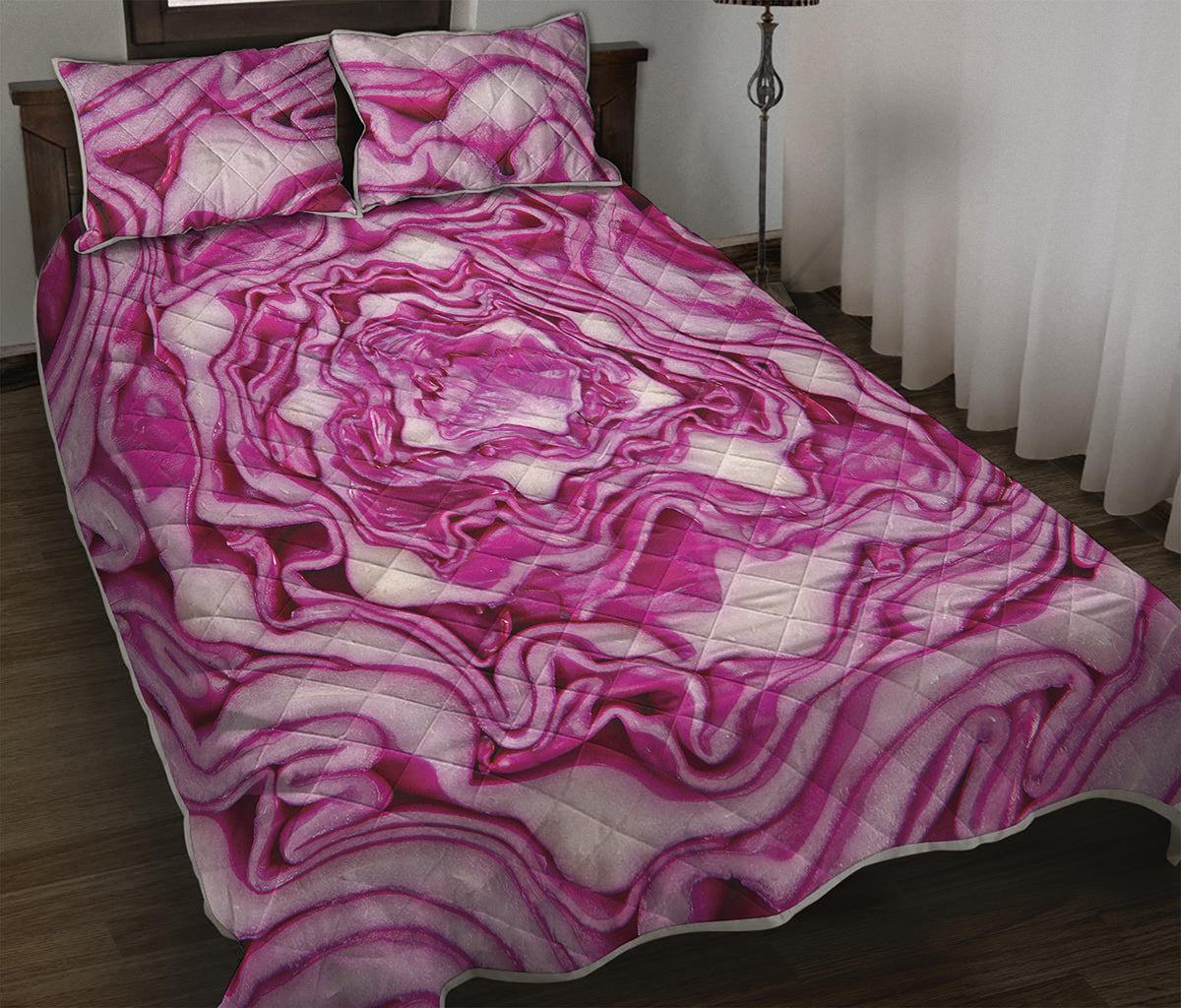 Red Cabbage Print Quilt Bed Set