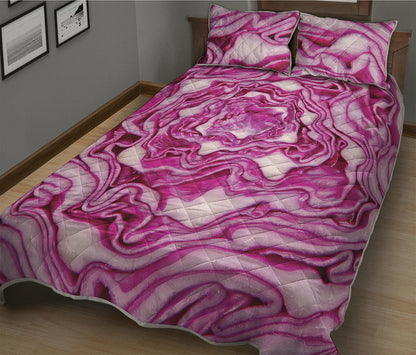 Red Cabbage Print Quilt Bed Set
