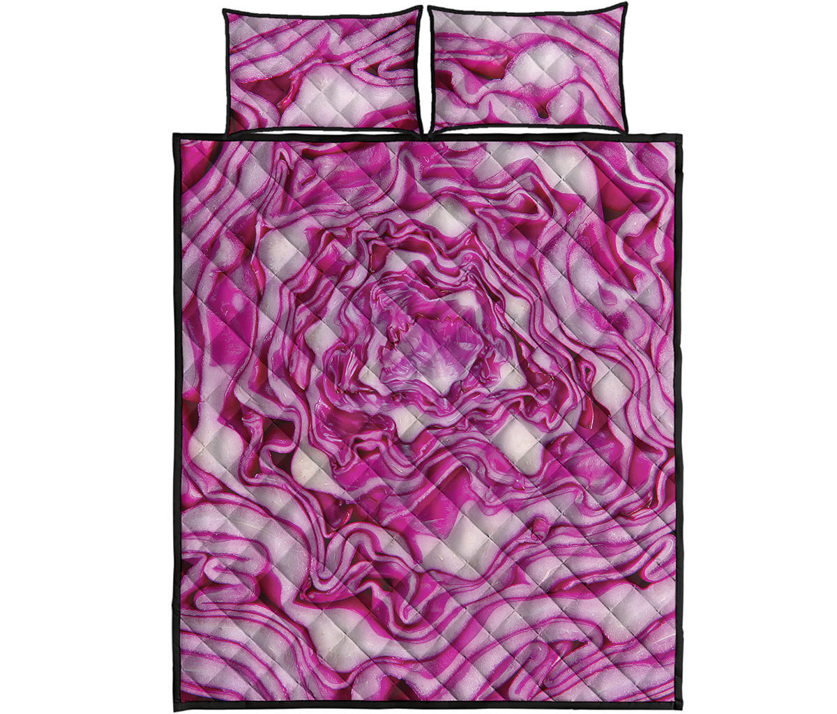 Red Cabbage Print Quilt Bed Set