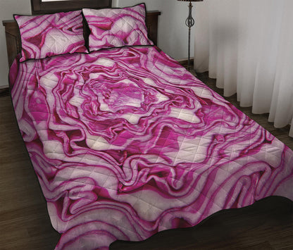 Red Cabbage Print Quilt Bed Set