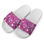 Red Cabbage Print White Slide Sandals