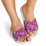 Red Cabbage Print White Slide Sandals