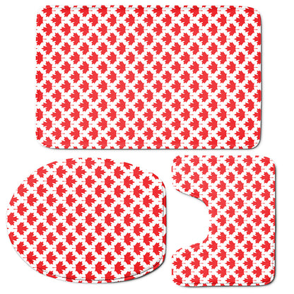 Red Canadian Maple Leaf Pattern Print 3 Piece Bath Mat Set