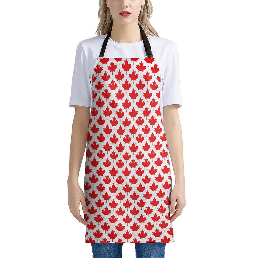 Red Canadian Maple Leaf Pattern Print Apron