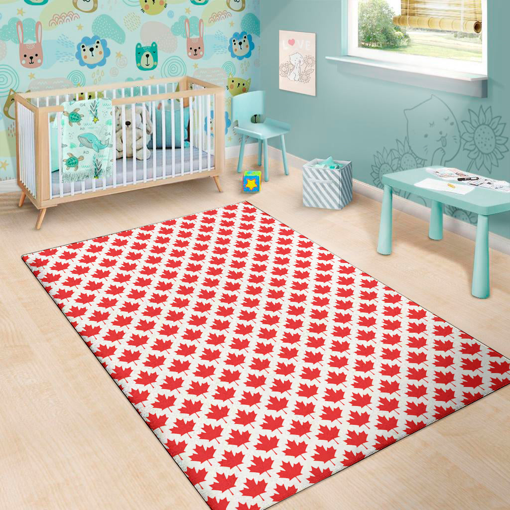 Red Canadian Maple Leaf Pattern Print Area Rug