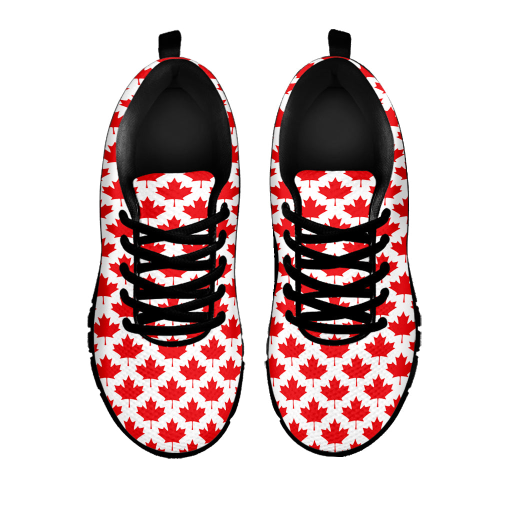 Red Canadian Maple Leaf Pattern Print Black Sneakers