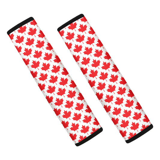 Red Canadian Maple Leaf Pattern Print Car Seat Belt Covers